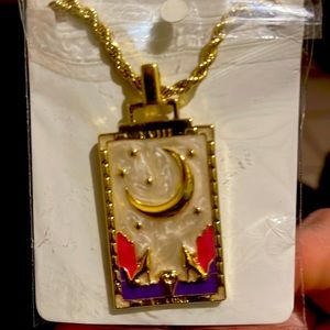 Retro Art Deco Tarot Art Charm w/20”Rope Chsin
